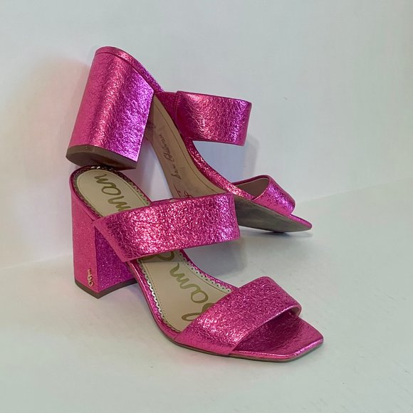 Sam Edelman Shoes - Sam Edelman Delaney Block Heel Slip On Strap Sandals Hot Pink Metallic Shoe 8.5